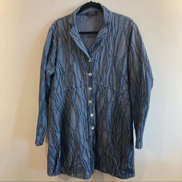 𝅺CUT LOOSE Sz L Lagenlook Button Down Blouse Tunic Unique Ribbed Texture Design - Picture 1 of 12